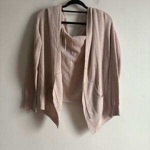 Lululemon Sz S Hooded Light Pink Cream Knit Open Front Cardigan
